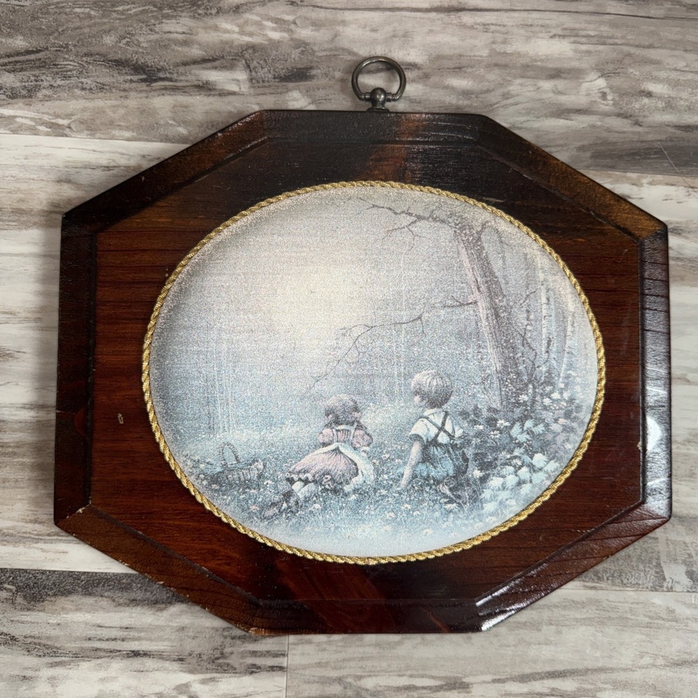 VTG Plum Pretty Beaded Glass 3D Bubble Hanging Plaque Wood Frame Boy Girl READ